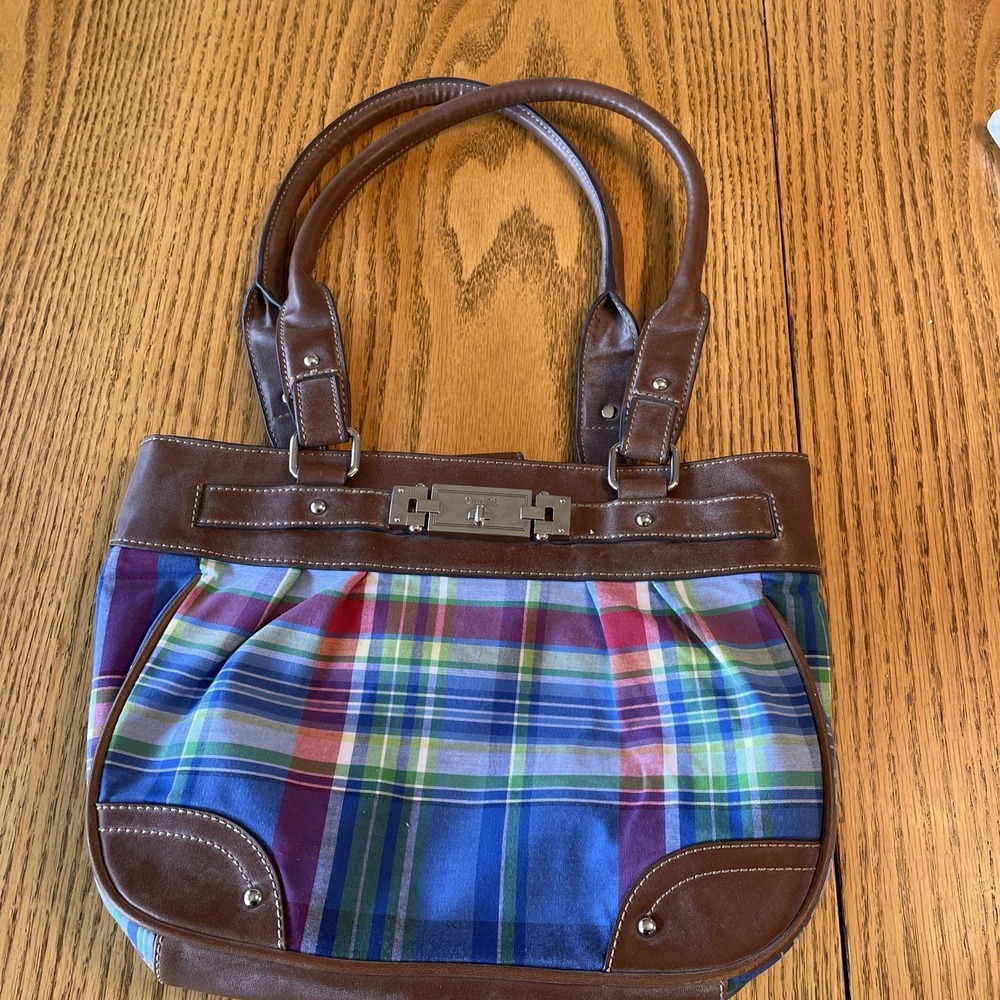 Chaps Satchel Bag Striped Multi Colored Medium Womens Vintage VTG POP!